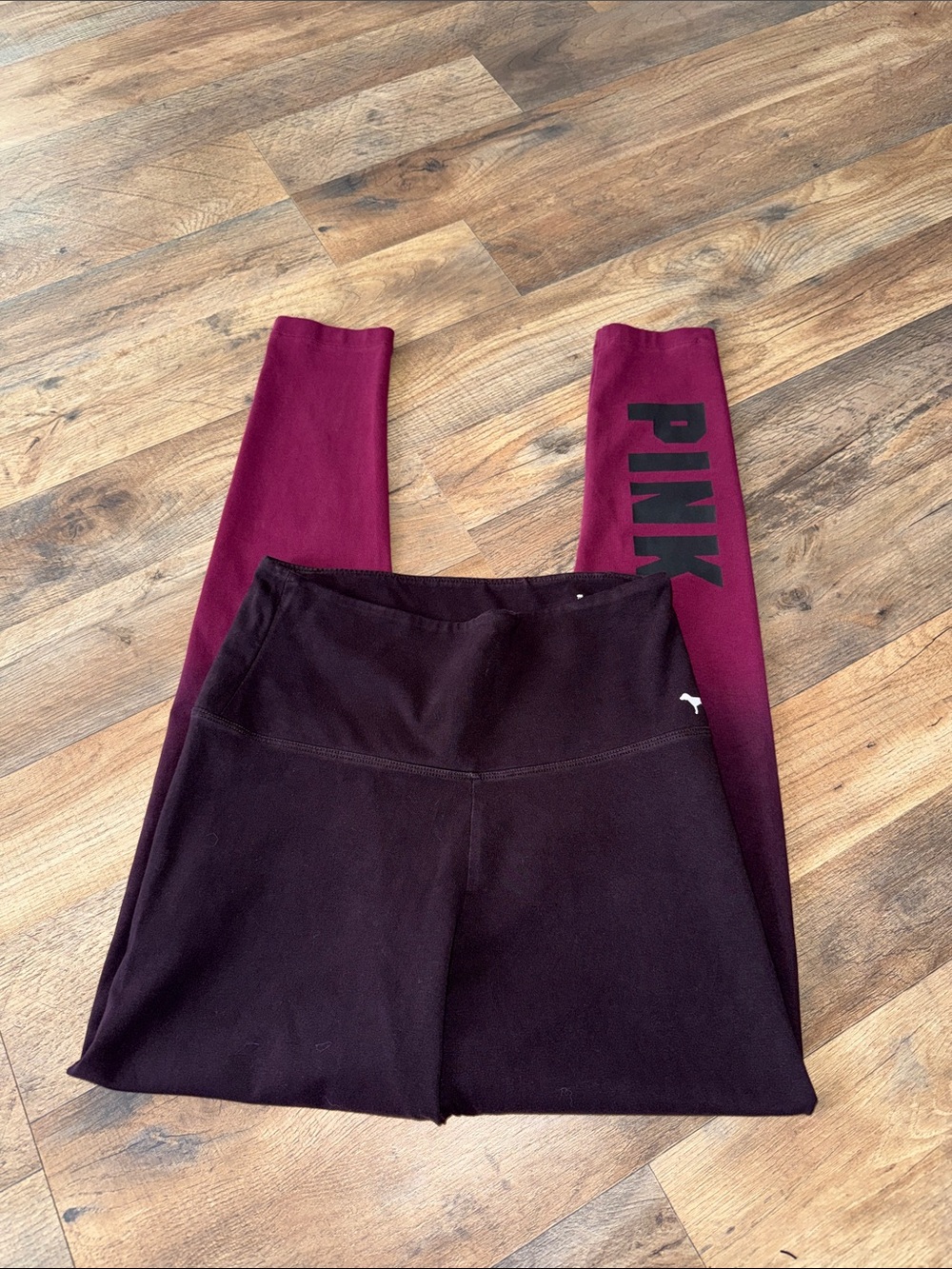 PINK Victoria's Secret Maroon and Black Logo Leggings